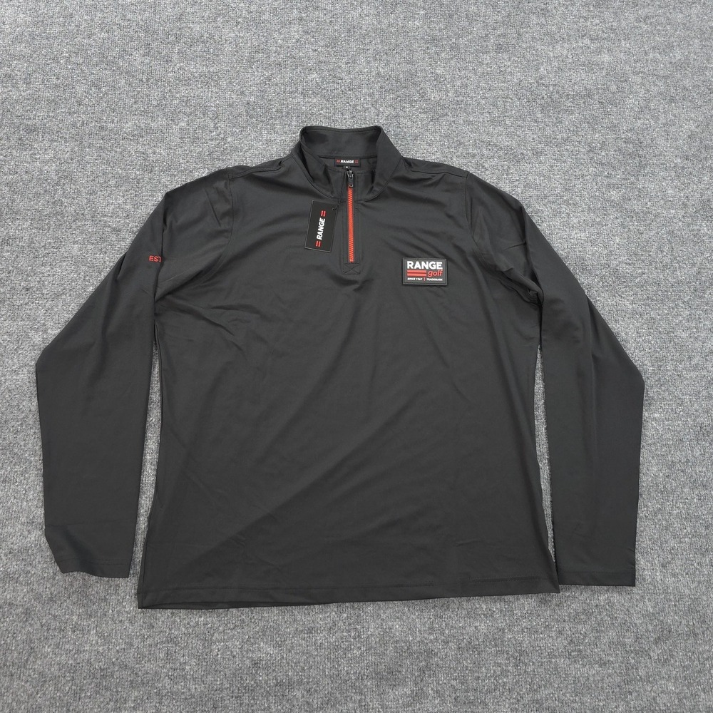 Range Shirt Mens Medium Black 1/4 Zip Performance Golf Pullover Stretch NEW - Picture 1 of 11